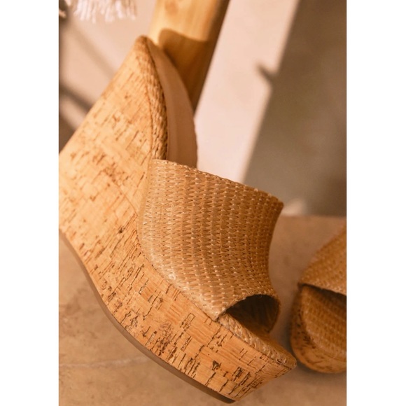 Nude Raffia Cork Platform Wedge - Picture 5 of 9